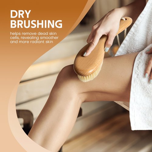Groomage Dry Brush for Body, Natural Bristle Dry Exfoliating Body Brush for Skin Care, Cellulite, Lymphatic Drainage
