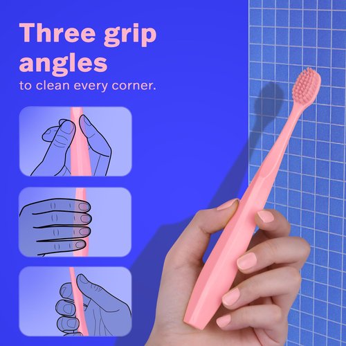 Tonochi Max Extra-Soft Toothbrush for Adults Sensitive Gums – Gentle Bristles, Wide Angled Head for Back Teeth, Ergonomic Non-Slip Grip, BPA-Free Handle, Individually Wrapped, 4-Pack(Pink)