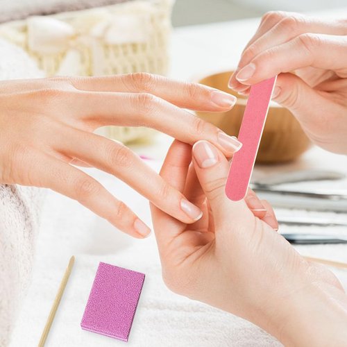 Disposable Manicure kit Individually Package, Mini Nail Buffer, Nail File, Wood Stick, Press on Nail Tool Kit for Salon Home (Pink, Count, 40, 80/100 Grit)