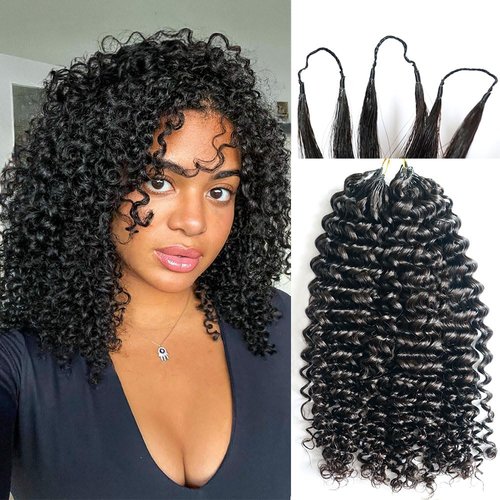 Curly Pre-Separated Feather Crochet Hair Extensions Reusable Knotless Real Human Hair With String Fullness Deep Curly Human Crochet Hair 14inch