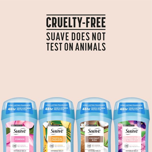 Suave Antiperspirant Deodorant for Women Variety 4-Pack – Powder, Tropical Paradise, Coconut Kiss, Sweet Pea & Violet, Anti-Staining Invisible Solid, Talc-Free, 1.2 Oz Ea