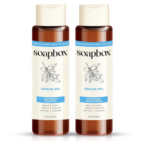 Soapbox Argan Shampoo & Conditioner Set - Volumizing, Vegan, Color Safe | 16oz Each (Pack of 2)