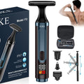 FOKE Back Shaver for Men, Ultra-Wide 1.8" T-Shaped Head, Travel Case, LED Display Mens Back Shaver Rechargeable with Long Handle, Safety Lock, IPX7, Multi-Functional Back Trimmer for Men,(Ink Blue)