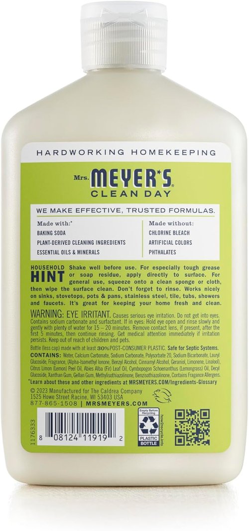 Mrs. Meyer's Clean Day Baking Soda Cream Cleaner - Cuts Grease & Scratch-Free Polish, Lemon Verbena, 16 Fl Oz