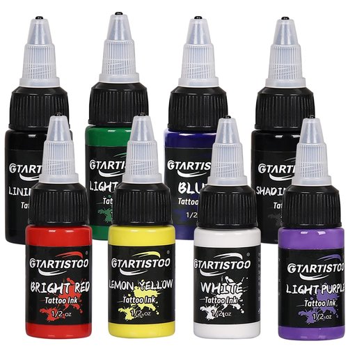 GTARTISTOO 8 Colors Tattoo Ink Set 1/2 OZ(15ml)/Bottle Professional Tattoo Ink Tattoo Inks Pigment Kit