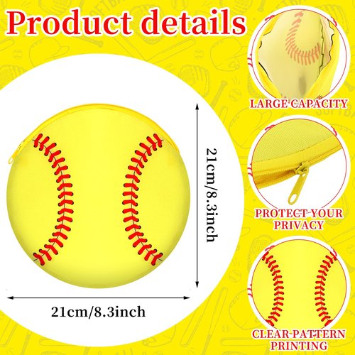 Reginary 12 Pcs Softball Makeup Bags Team Gift Round Sport Cosmetic Bags Canvas Softball Pouch Portable Makeup Pouch Travel Organizer for Women Men Team Player Travel