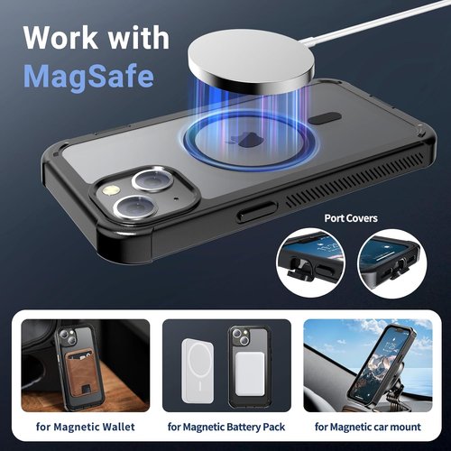 Jaroco Magnetic iPhone 13 Case - Military Grade Drop Protection | Shockproof 2-Layer Bumper - Black