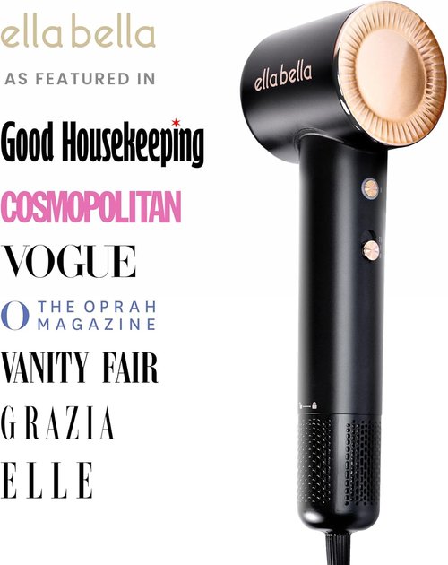 ELLA BELLA® Compact Plasma Hair Dryer - Advanced Technology, Rapid Drying & Low Noise | Includes Diffuser & Travel Bag