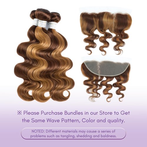AUROO 13x4 Honey Blonde Highlight Body Wave Frontal Only Human Hair 10 Inch, 12A 100% Virgin Brazilian P4/27 Brown Ombre Ear to Ear HD Lace Frontal Closure Only Pre Plucked Colored Human Hair Sew In