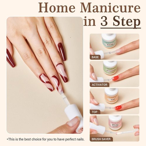 AZUREBEAUTY Dip Powder Liquid Set - 8 Pcs Dipping Base, Activator & Top Coat | No Lamp Needed, 15ml Each