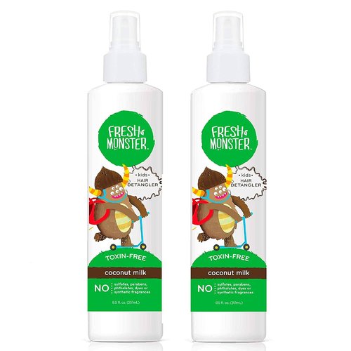 Fresh Monster Kids Detangler Spray - Toxin-Free & Hypoallergenic Hair Conditioner | Coconut (2 Pack, 8.5oz Each)