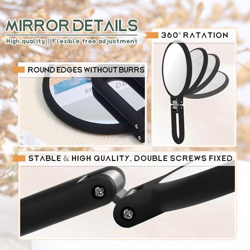 Novadex 1x 15x Travel Magnifying Mirror Hand Held Vanity Mirror, Compact 2-Sides Folding Magnification Hand Mirror with Handle for Women 360°Rotating Handle Table Desk Small Make Up Mirrors (Black)