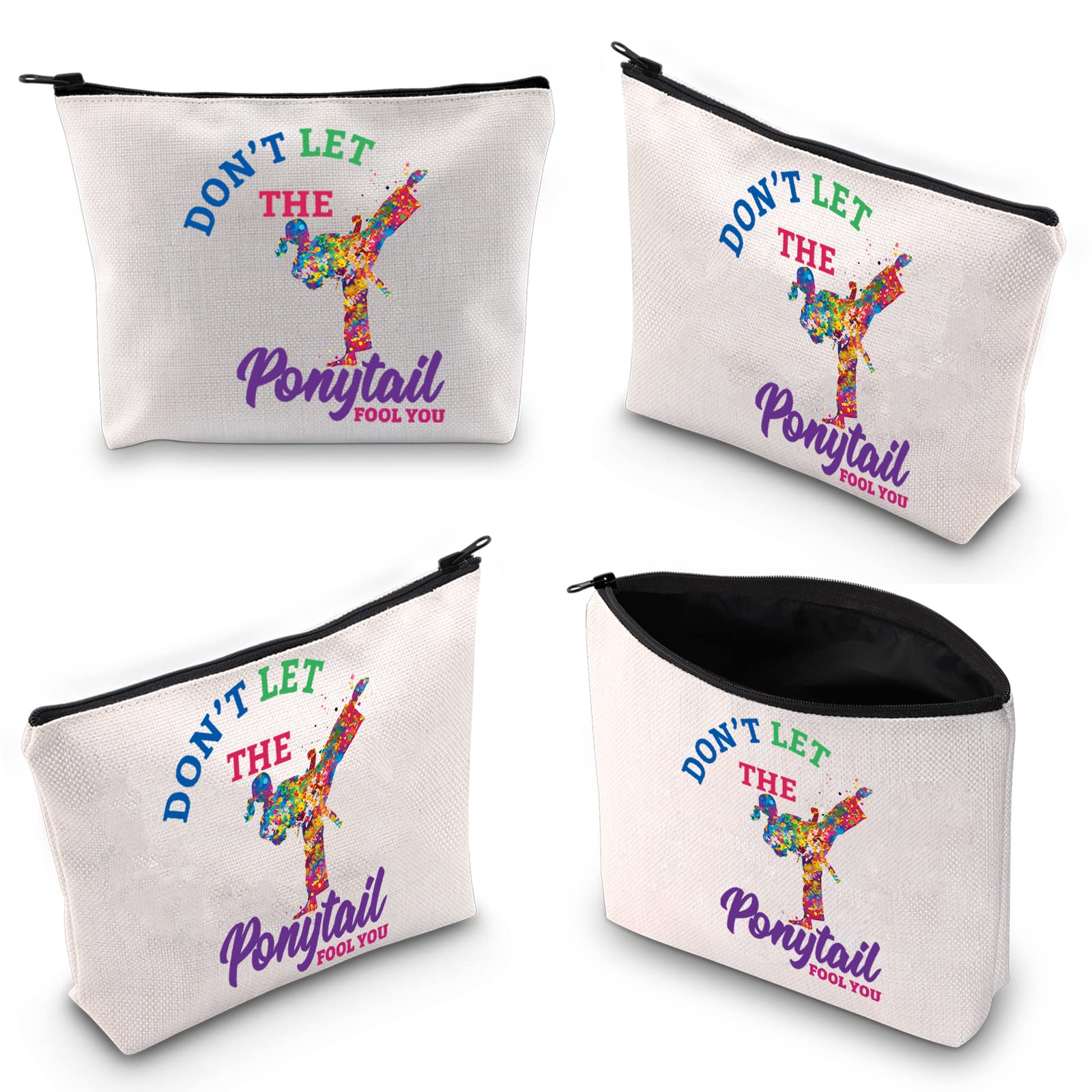 WZMPA Karate Girl Cosmetic Makeup Bag Karate Lovers Gift Dont Let The Ponytail Fool You Martial Arts Zipper Pouch For Women Girls (Ponytail Fool You)