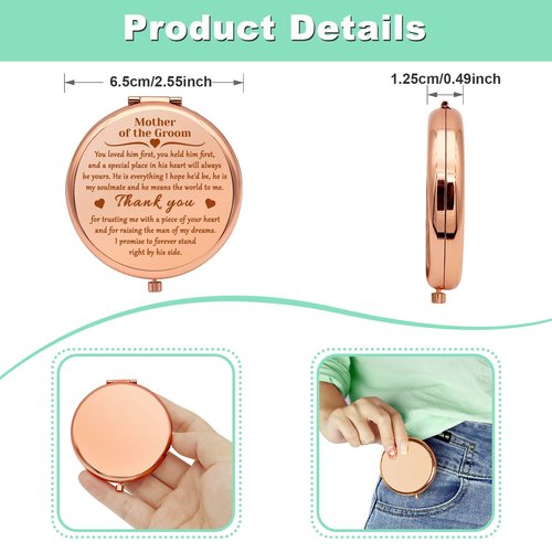 Mwphuy Compact Makeup Mirror for Mother of The Groom, Tabletop Mount, 2.6 inches, Rose Gold