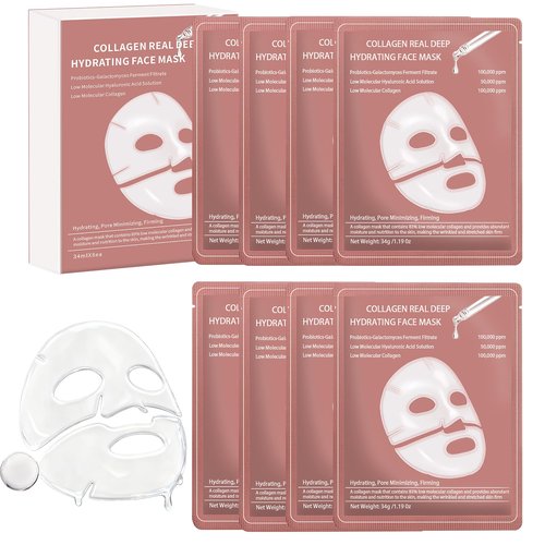 Anweina 8 Pack Collagen Face Mask, Collagen Face Mask Overnight, Anti-Wrinkle Lifting Collagen Mask, Deeply Hydrates, Minimizes Pores, And Enhances Elasticity