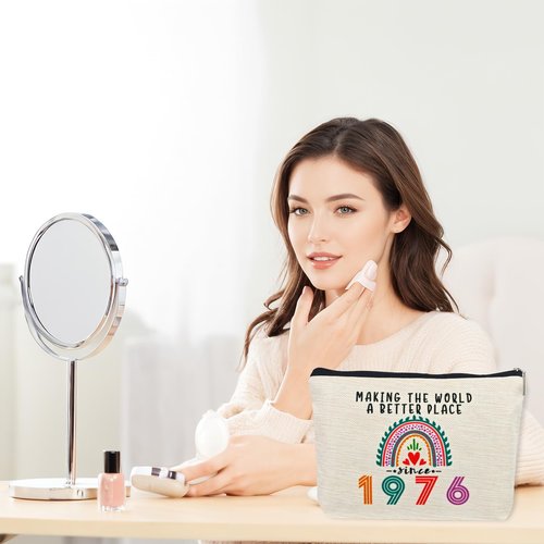 Happy 50th Birthday Gifts for Her Women Makeup Bag, Best 1976 Anniversary 50th Birthday Decorations, 50 Year old and Fabulous Gifts Ideas for Wife, Mom, Mothers Day, Christmas Cosmetic Travel Pouch