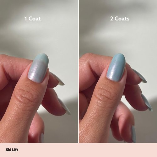 Dazzle Dry Nail Lacquer (Step 3) - Ski Lift - A powder blue with gray undertones with red shimmer. Semi-sheer shimmer. (0.5 fl oz)