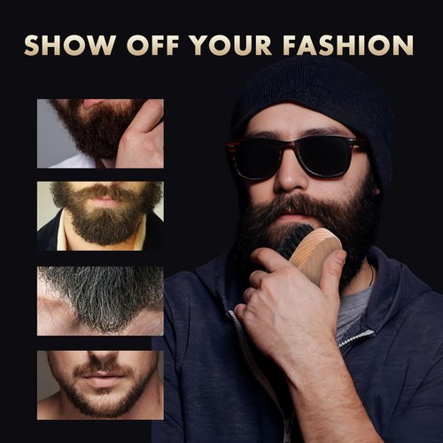 DEBETOOL Boar Bristle Beard Brush for Men - Wooden Beard Brush and Comb Set with Beard Scissors, Pocket Travel Men's Wooden Mustache Brush for Beard Care