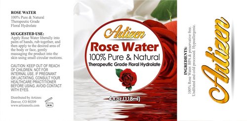 Artizen 100% Pure Rose Water (HUGE 4 OUNCE BOTTLE) Natural Moroccan Rosewater - Beautiful Fresh Fragrance - Perfect Facial & Skin Toner & Moisturizer