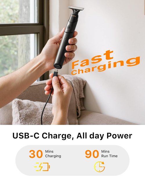 Skiennix Beard & Body Hair Trimmer - All-in-One USB-C Fast Charging, Waterproof Groomer, Black