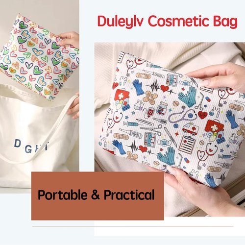 Duleylv Makeup Bag for Purse Corduroy Cosmetic Bags Large Makeup Organizer Zipper Pouch Bags for Women Portable Toiletry Bag Heart-Shaped Pattern