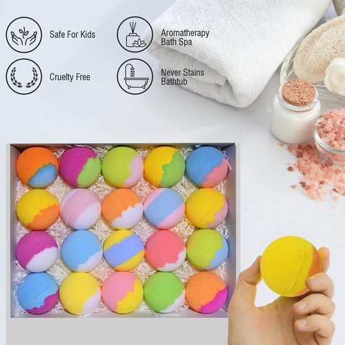 Bath Bombs for Kids with Surprise Toys Inside, 20 Pack Bath Bombs Gift Set for Girls Boys, Handmade Bubble Bath Fizzy Balls Ball for Birthday, Summer Fun, Christmas