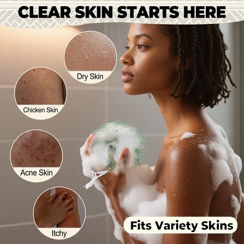 African Net Sponge Authentic-4 Packs African Exfoliating Net Sponge,Bath Sponges for Shower,42 inch Long for Normal to Sensitive Skin, for Daily use, Body Exfoliator Shower (Green,Pink,Blue,Grey)