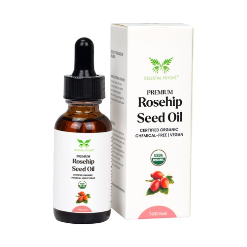 Celestial Psyché USDA Certified Organic Rosehip Seed Oil (1 Oz) 100% Pure Natural, Chemical-Free, Hair Moisturizer, Skin Hydration, Natural Beauty, Anti-Aging, Wrinkles Reduction, Antioxidants