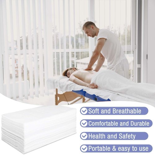 100 Pack 31.5" X 71" Disposable Massage Bed Cover White Non Woven Fabric Massage Bed Sheets Waterproof Breathable Massages Table Sheets for Spa, Beauty