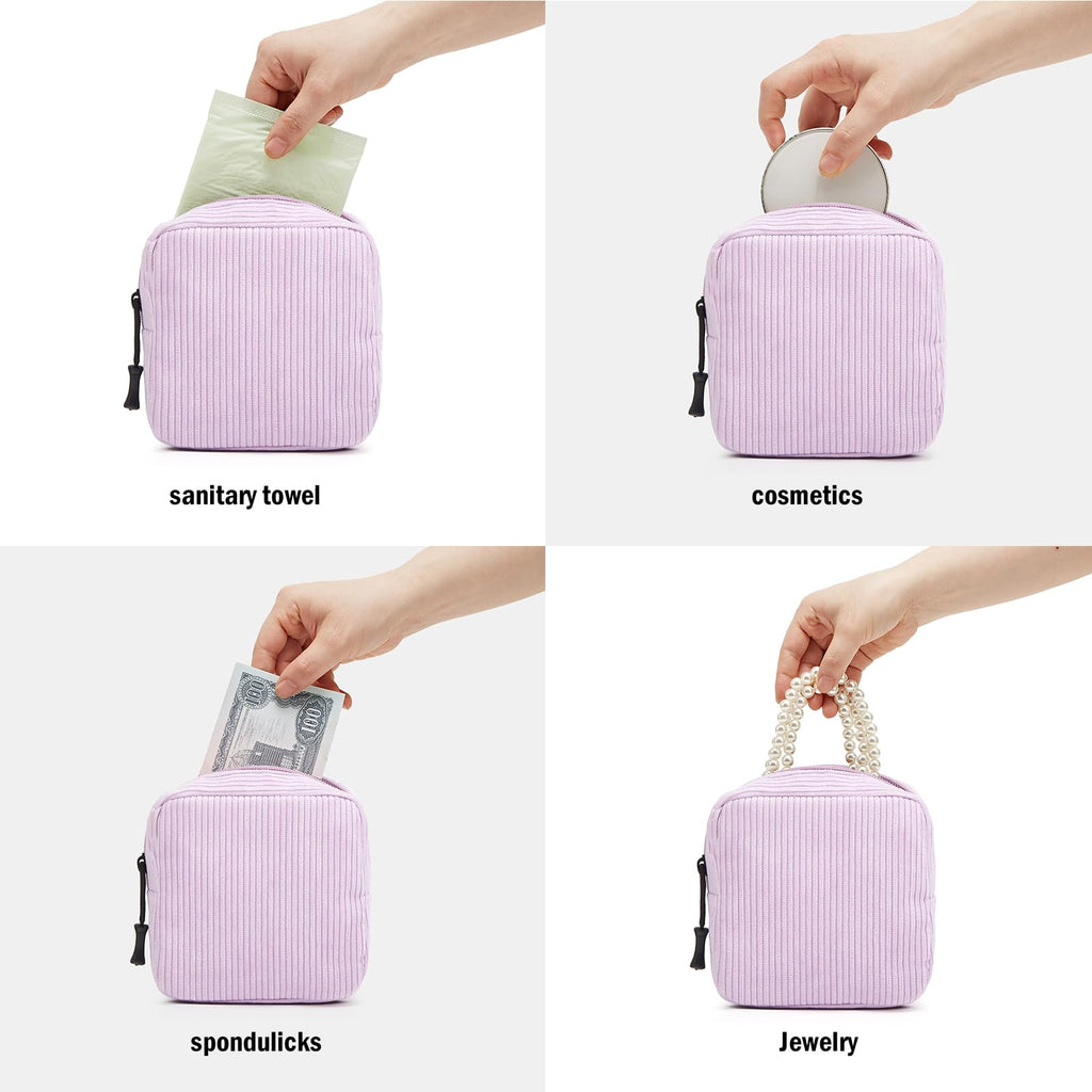 ZOEMTIU Small Makeup Bag for Purse,Mini Cosmetics Bag cute Zipper corduroy Cosmetic Pouch Storage Pouch Travel Toiletry Organizer for Women Girls(Purple)