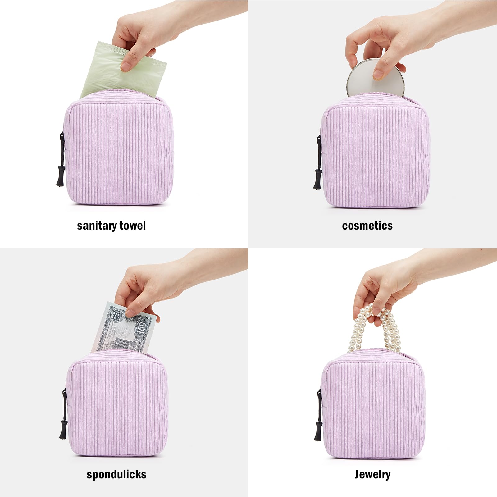 ZOEMTIU Small Makeup Bag for Purse,Mini Cosmetics Bag cute Zipper corduroy Cosmetic Pouch Storage Pouch Travel Toiletry Organizer for Women Girls(Purple)