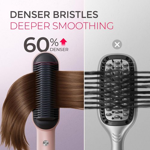 TYMO Ring Hair Straightener Brush - Fast Heating Hair Straightening Iron with Comb, 5 Temp Settings | Sakura Pink