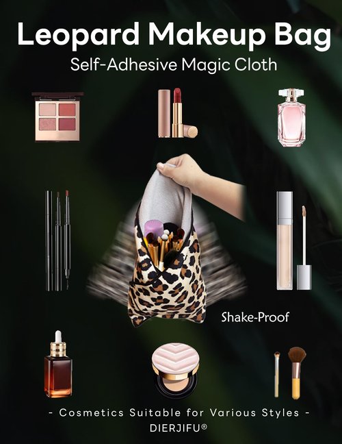 DIERJIFU Self-Adhesive Magic Cloth Leopard Makeup Bag & Camera Lens Protective Wrap | Reusable Portable Cosmetic Pouch | Scratch-Resistant Travel Organizer, Gifts for Women Girls(19.7"x19.7")
