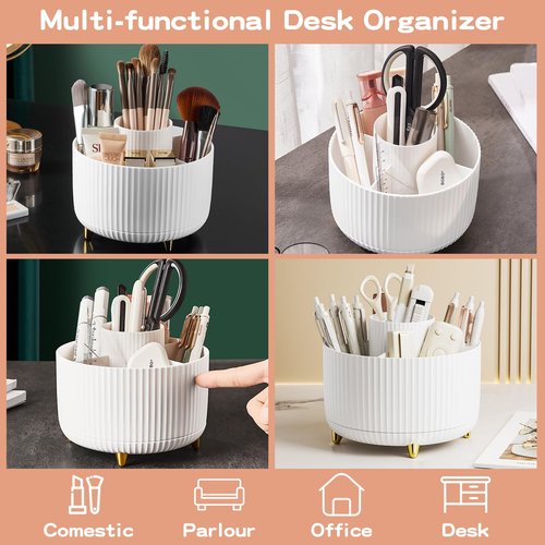 fanado 360° Rotate Makeup Brush Holder Organizer, Makeup Organizers Countertop, Makeup organization and Skincare Storage for Vanity, Desktop, Bathroom (White-1)