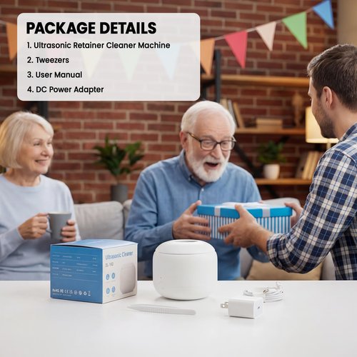 LUMYSPACE Ultrasonic Retainer Dental Cleaner Machine for Night Guards, Mouth Guards, Dentures, Jewelry, Aligner, Braces, Toothbrush with 2 Digital Timer Modes, 200ML, White
