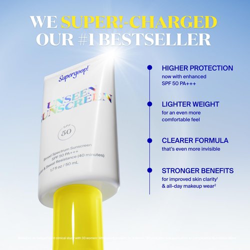 Supergoop! Unseen Sunscreen - SPF 50 - Clear & Invisible Face Sunscreen + Broad Spectrum + Makeup-Gripping Primer - Weightless, Scentless, Oil Free - For All Skin Types & Tones - 0.68 fl oz, 2 Pack
