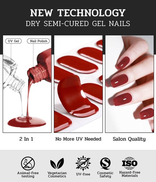 ruyeefam Nail Polish Strips (No UV Lamp Needed) - 22 Pcs Salon Quality Gel Nail Stickers - Long Lasting Wraps (Drama Queen Jam Pink)