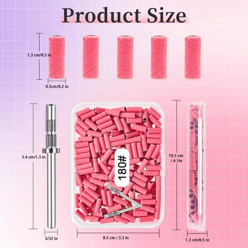180 Grit Small Nail Sanding Sands, 200 Pcs Pink Sanding Bands for Nail Drill, 180 Fine Grit Sanding Bands for Nail with 3.1 MM Nail Drill Bit, Small Sanding Bands for Natural Nails Acrylic Gel