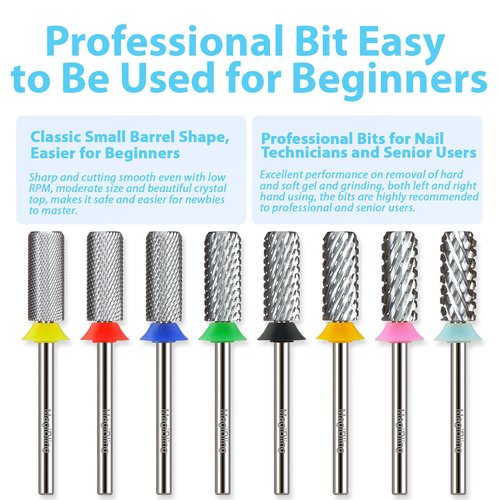 Professional Small Barrel Nail Drill Bit, Flat Top Tungsten Carbide 3/32", Two-Way Rotation E-File Bit for Soft & Hard Gel Removal, Acrylic Shaping Tool for Techs & Beginners, Extra Fine
