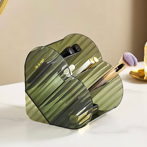DASITON Large Capacity Makeup Brush Holder Organizer,4 Slot Love Makeup Brushes Cup,Heart shaped Makeup Organizer,for Vanity,Bathroom,Desk Storage Container,Cosmetic Display cases(Clear Green)
