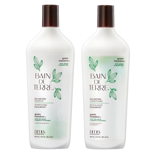 Bain de Terre Balancing Shampoo & Conditioner Set - Green Meadow | Restores Balance for Normal, Oily Hair | Paraben-Free | Color-Safe | 13.5 Fl Oz