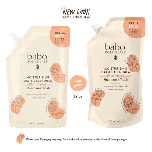 Babo Botanicals 2-in-1 Moisturizing Oat & Calendula Shampoo | Gentle Cleanser for Dry Skin – Vegan & Family-Safe