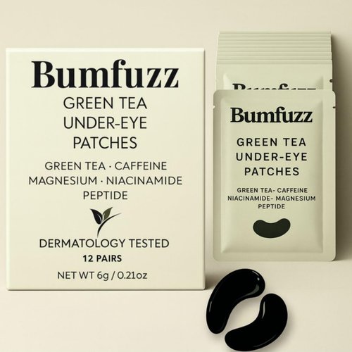 Bumfuzz Green Tea Under-Eye Patches (12 Pairs) | Depuff & Brighten Eye Gel Patches for Dark Circles & Tired Eyes | Plant-Based, Vegan with Caffeine, Niacinamide, Magnesium & Vegetable Peptides