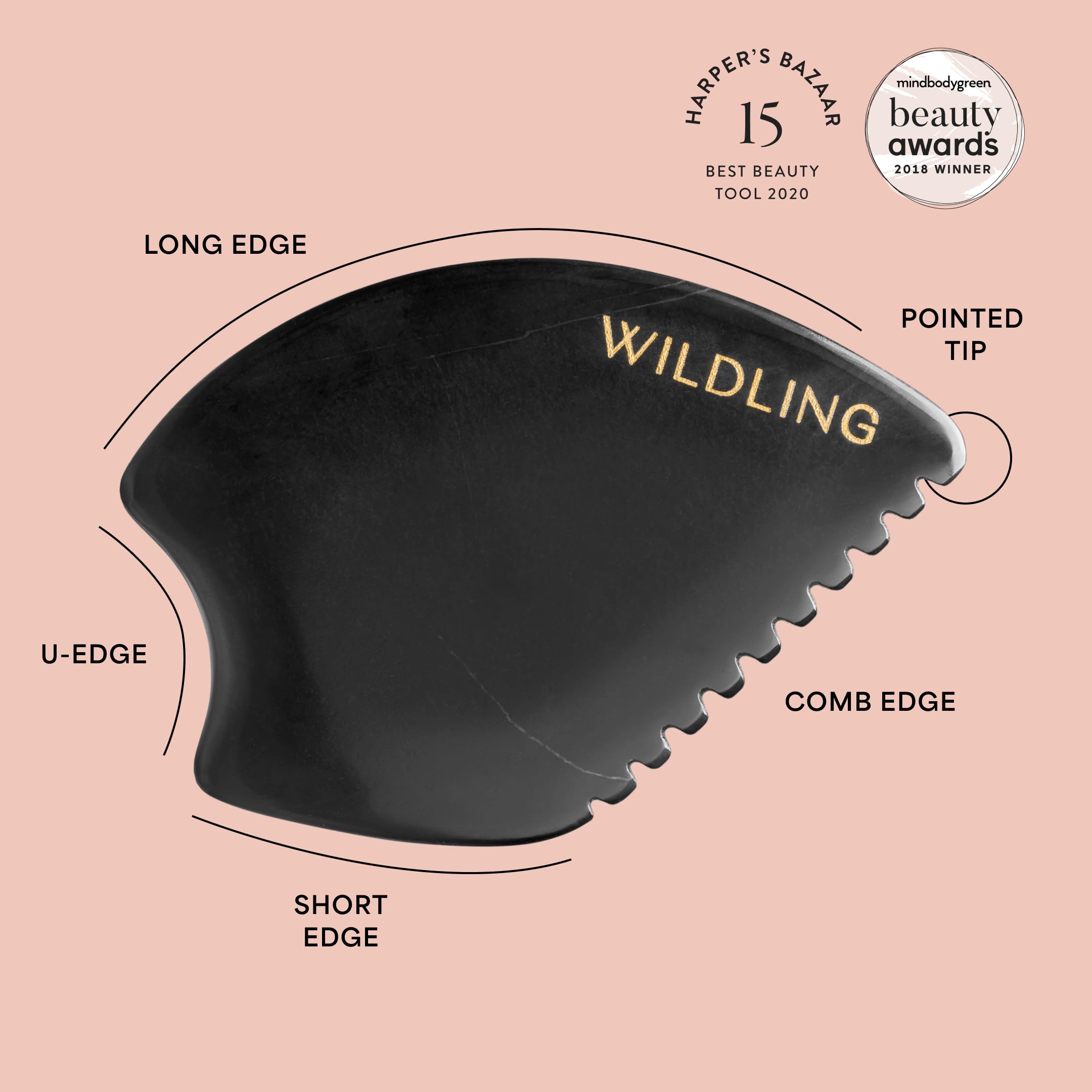 WILDLING Empress Stone Gua Sha Facial Stone I Facial Massage Stone to Lift, Plump, Tone + Sculpt I Patented Design Crafted with 100% Authentic Bian Stone