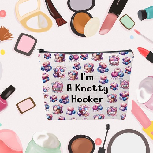 MNIGIU Yarn Crocheter Gift Funny Crochet Cosmetic Bag Crocheting Bag I'm A Knotty Hooker Knitter Gift (Knotty Hooker Bag)
