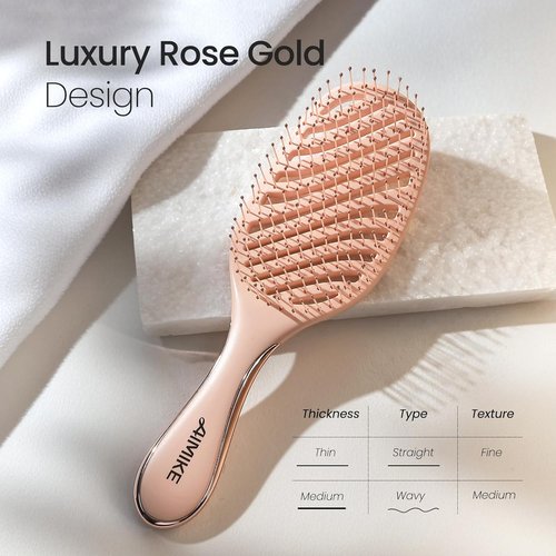 AIMIKE Rose Luxe Detangler Brush - Pain-Free Vented Design with Ultra-Soft FlexGlide Bristles for Effortless Knot Removal | Ideal for Thin & Fine Hair
