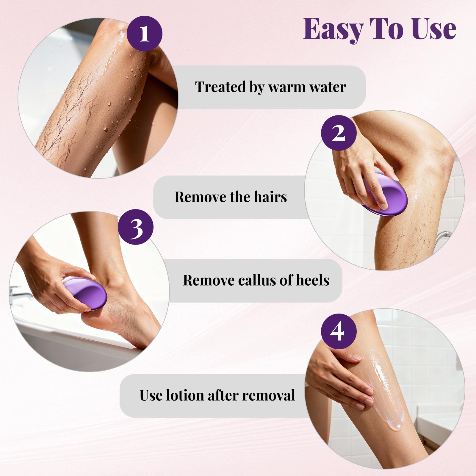 Wsiones Crystal Hair Eraser for Women and Men, Reusable Crystal Hair Remover Magic Painless Exfoliation Hair Removal Tool, Magic Hair Eraser Device for Back Arms Legs(Purple)