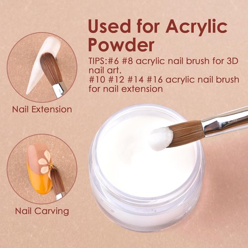 Rolabling Acrylic Nail Brush Red Wooden Kolinsky Nail Brush Spiral Pattern Handle Nail Brushes for Acrylic Application Extension 3D Carving Manicure Tool for Salon or DIY at Home (6#)