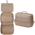 LOVEVOOK Travel Toiletry Bag With Hanging Hook for Women, Puffy Cosmetic Makeup Bag Organizer with Vegan Leather Handle for Accessories, Essentials, Toiletries, Khaki