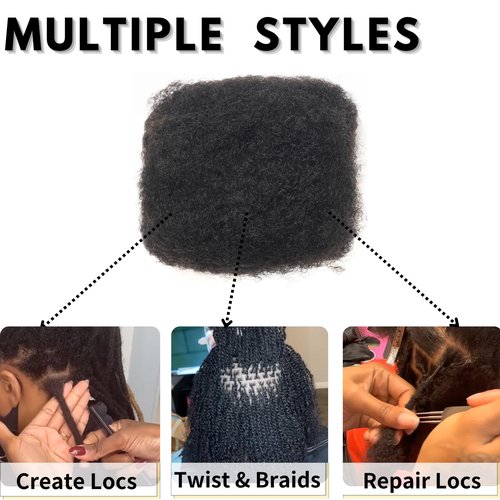 Afro Kinkys Bulk Human Hair for Dreadlock Extensions Repair Locs, Twists Braids 10 Inch 30g/Bundle Tight Afro Kinky Bulk Hair 100% Human Hair can be bleached and dyed (10 Inch Natural Black Pack of 2)